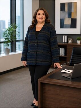 LAURA Plus Blue black gold blazer jacket size 22